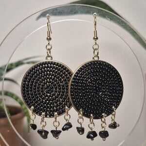 BLACK AGATE Upcycled Gold Hoops
